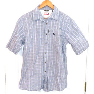 Wrangler Men's Premium Quality Short Sleeve Button Down Shirt Gray Plaid Size M